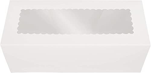 O'CREME White Rectangular Cake Box 16 Inch x 6 Inch x 5 Inch High with Scalloped Window - Pack of 25 - Image 4