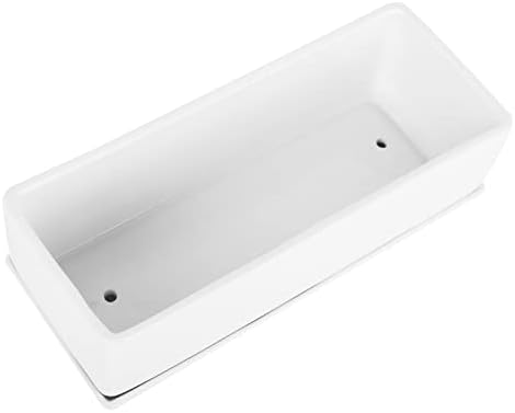 Vencer 14 Inch Rectangular Modern Minimalist Ceramic Succulent Planter Pot - Window Box with Saucer,Office Desktop Potted Stand,White,VF-0173W - Image 4