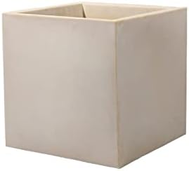 Serene Spaces Living Vintage White Stone-Textured Square Planter Box, Weather-Resistant Poly Resin Plant Box for Indoor/Outdoor Gardening, Window Sills, Balconies, & Decks, 15.25" Square & 15.5" Tall by SereneSpacesLiving