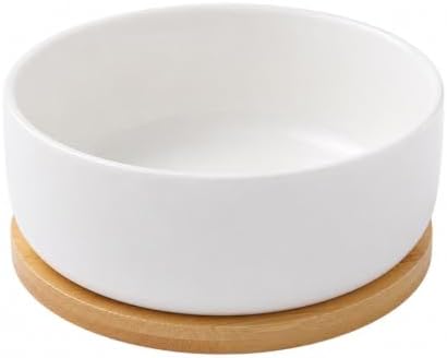 LOGOFUN White Ceramic Succulent Planter Pot with Bamboo Tray - Round by LOGOFUN