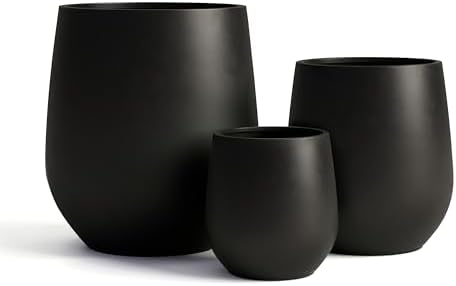 DTY Signature Mount Wilson Modern Indoor Outdoor Fiberstone Tapered Planter, Lightweight, Weather Resistant Garden Pot with Drainage Hole & Rubber Plug (Black, 11'' D x 12'' H) - Image 2