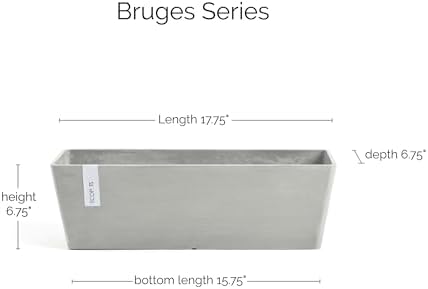Ecopots Bruges Rectangular Flower Planter, White Grey, 17.75" - Image 2