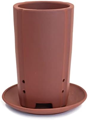 Dahlia 3.5" Zisha Tumbler Bonsai Planter/Succulent Pot/Flower Pot w. Saucer, Brown - Image 5