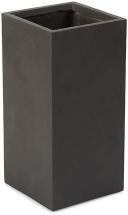 TITAN GREAT OUTDOORS Ash & Ember 22.25" Tall Box Charcoal Planter, Lightweight Fiberstone with Weather-Resistant Finish, Modern Square Planter Box for Indoor and Outdoor Plants by TitanGreatOutdoors