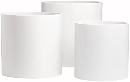 Brea Round Cylinder Fiberglass Planter, White, D:14" x H:14" - Image 2