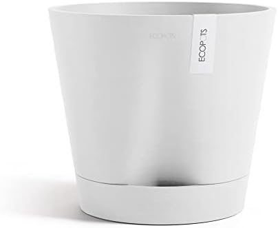Ecopots Venice 2 Round Flower Planter with Water Reservoir, Pure White, 12" by ECOPOTS