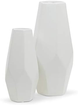 WGV Geometric Ceramic Vase, 5"x10.2"H, 5.7"x12.5"H, Matte White Tall Penta Pot, Bouquet Planter Centerpiece for Wedding Event Office Home Decor, Set of 2 Vases by WGVInternational-OpusGlassware