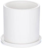 Plant Pots 10 Inch Ceramic Planter with Drainage Hole and Saucer, Matte White Modern Cylinder Planter Pot for Indoor Outdoor Plants Flowers, Full Glazed Finish by SANDYBAYTAS