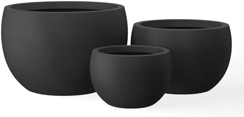 Kante Set of 3 Black Concrete Bowl Planters 20" 15.7" 11.8" Dia by Unknown