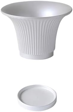 Planter Round Stripe Texture Plant Pot, with Drainage Hole and Saucers Trays Ceramics Flower Pot, for Room Balcony Office Plants Container (3 Colors) Flower Pots(White) by Unknown