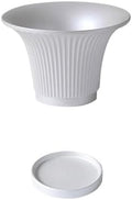 Planter Round Stripe Texture Plant Pot, with Drainage Hole and Saucers Trays Ceramics Flower Pot, for Room Balcony Office Plants Container (3 Colors) Flower Pots(White) by Unknown