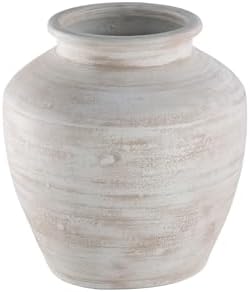 Signature Design by Ashley 12 Inch Rustic Ceramic Vase, Distressed White by Unknown