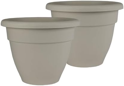 The HC Companies 20 Inch Caribbean Planter Pots w/Drainage & Plug, Rolled Rim Plastic Planters for Indoor Outdoor Plants, 2-Pack Decorative Flower Pots for Garden, Office & Home Decor, Cottage Stone by TheHCCompanies