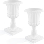 2 Pcs Classic Urn Planter, 19.7 Inch Tall, Classic PP Plastic Flower Pot with 3D Texture & Square Base for Indoor Outdoor, Artificial Tree Fern Geranium Container for Garden Porch Decor White 2 - Image 6