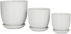 Deco 79 Porcelain Ceramic Indoor Outdoor Planter Leaf Patterned Small Planter Pot with Attached Saucer, Set of 3 Planters 8", 6", 5" H, White - Image 4