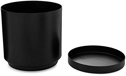 Black Modern Flower Pot with Round Saucer - Fits Mid-Century Modern Plant Stand - 8 Inch Planter - Matte Black Powder Coated Aluminum - Image 4