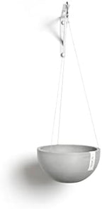 Ecopots Hanging Brussels Round Planter, White Grey, 10.5" by ECOPOTS
