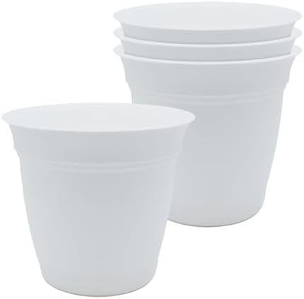 The HC Companies Eclipse Round Planter Pot, 8 Inch, White, 4-Pack by TheHCCompanies