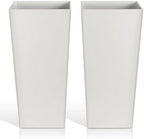 Heyzier Tall Planters for Outdoor Plants, Large Resin Flower Pots for Garden, Front Porch, Patio, Indoor - Set of 2 (White, 28 inch - 2 Pack) by Heyzier