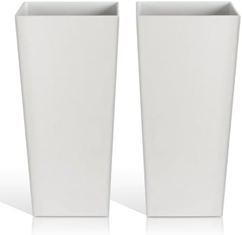 Heyzier Tall Planters for Outdoor Plants, Large Resin Flower Pots for Garden, Front Porch, Patio, Indoor - Set of 2 (White, 32 inch - 2 Pack) by Heyzier