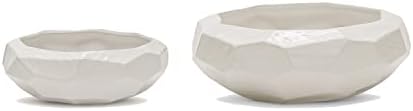 WGV Geometric Ceramic Vase, 7.7"x3.4"H, 9.25"x3.75"H, White Bowl Pot, Planter for Wedding Event Office Home Decor, Art Design, Set of 2 Vases by WGVInternational-OpusGlassware