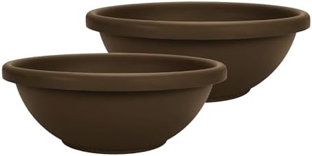 The HC Companies 20 Inch Shallow Garden Bowl Plant Pot with Drainage, Lightweight UV-Resistant Plastic Planters for Succulents, Herbs & More, 2-Pack Planters for Indoor Outdoor Home Decor, Chocolate by TheHCCompanies