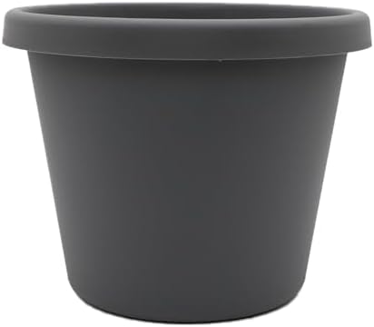 The HC Companies Prima Round Plastic Plant Pot w/Rolled Rim - Lightweight & UV Resistant Flower Pot for Herbs & More - Outdoor & Indoor Plant Pots w/Drainage (14 inch, Warm Gray, Pack of 1) by TheHCCompanies