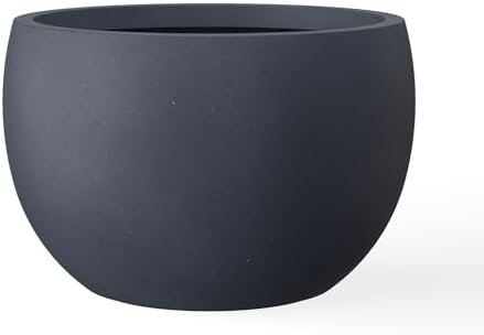 Kante Accent Round Bowl Charcoal Concrete Planter 15.7" Dia, Outdoor by Unknown