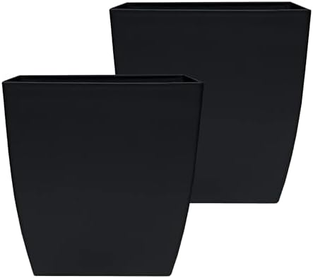 The HC Companies Aria Self Watering Square Plant Pot w/Drainage - Classic Planters for Outdoor Plants & Indoor Plants - Lightweight & UV-Resistant Plastic Pots for Plants (12" Matte Black, Pack of 2) by TheHCCompanies