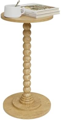 Masupu Round Side Table, Small End Table for Small Spaces, Pedestal Drink Table with Solid Wood Leg for Living Room, Bedroom, Corners(Natural) by Masupu