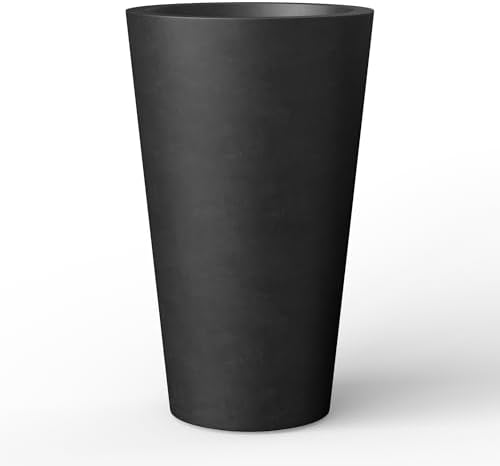 Kante Large Round Tapered Black Concrete Planter 19.7" Tall, Outdoor by Unknown