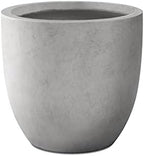 Round Concrete/Fiberglass Indoor & Outdoor Lightweight Decorative Plant Pots with Drainage Hole, Single Planter, 13.3" L, Natural Concrete by Unknown