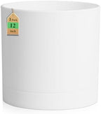 WSMKSZ 12 Inch Large Deep Flower Pots for Outdoor Indoor Plants, Cylinder Tall Plant Pots with Drainage Holes and Saucer, Big Decorative Plastic Planter Pots for Garden House Plants, White by WSMKSZ