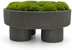 Quad Pedestal Moss Bowl | 11 Inch Matte Black | Artificial Moss Centerpiece | Modern Decorative Bowl by Unknown