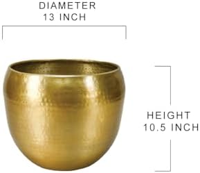 Serene Spaces Living Brass-Look Aluminum Cachepot: Handcrafted in India, Elegant Wedding & Home Decor, Vintage Planter for Indoor Plants, Flowers, Table Centerpieces, Small, 13" Diameter & 10.5" Tall - Image 5