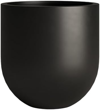 DTY Signature Mount Antero 19.7''D x 19.7''H Modern Indoor Outdoor Fiberstone Bullet Shaped Planter, Durable Round Garden Pot, Weather Resistant, Drainage Hole & Rubber Plug - Large, Black by DTY