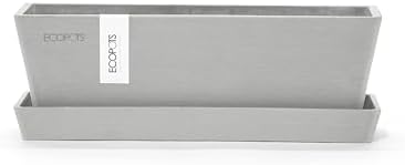 Ecopots Bruges Rectangular Flower Planter with Saucer, White Grey, 10" by ECOPOTS