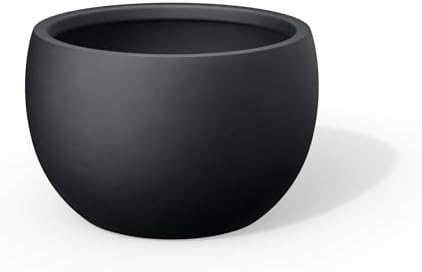 Kante Modern Home Minimalist 14.8" Dia Black Concrete Bowl Planter by Unknown