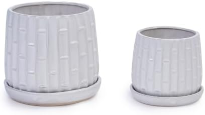 Decorative Ceramic Planter Set of 2, 6" & 8" Diameter, Modern Flower Pots for Indoor Plants, w/Drainage and Saucer, Ceramic Pots for Garden & Home Decor, White by Unknown