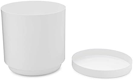White Modern Flower Pot with Round Saucer - Fits Mid-Century Modern Plant Stand - 8 Inch Planter - Matte White Powder Coated Aluminum - Image 4