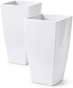 Tall Square Planters 2Pack, Plastic Pots Indoor Outdoor, White by SESUN-E
