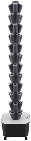 Hydroponics Tower Indoor Growing System,12-Tier 60-Hole Vertical Garden Planter,Herb Garden Kit with 6.6Gal Water Tank,Automatic Water Circulation Pump for Gardening Lover (Grey) - Image 3
