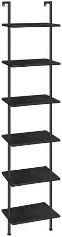 HOOBRO DIY Ladder Shelf, 6-Tier Wooden Wall Mounted Bookshelf, Narrow Bookcase, Display Shelf, Storage Rack, Plant Stand, for Living Room, Bedroom, Study, Balcony, Black BB651CJ01 by HOOBRO