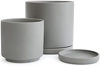 D'vine Dev 2-Pack Ceramic Pots with Saucers, 6/8 in, Grey, 94-G-M-3 by DvineDevPlanterPotsandStand