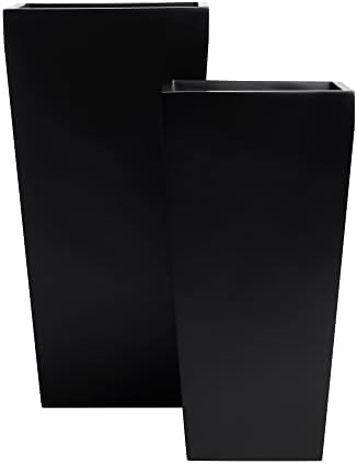 Edinburgh Tall Square Fiberglass Planter (L:15" x W:15" x H:30", Matte Black) - Image 3