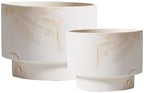 Olly & Rose White with Beige Streaks Ceramic Plant Pot Set 2-16.5,13.5cm Medium Plant Pots Outdoor and Indoor - White Planters - Flower Pots - Image 3