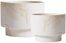 Olly & Rose White with Beige Streaks Ceramic Plant Pot Set 2-16.5,13.5cm Medium Plant Pots Outdoor and Indoor - White Planters - Flower Pots - Image 3