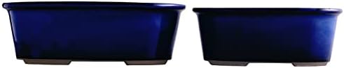 Wazakura Banko Series 2 PCS Blue Bonsai Pot Set with Drainage Holes, Made in Japan Ceramic Garden Planter Pack, Handmade Glazed Houseplant Bowl - Image 5