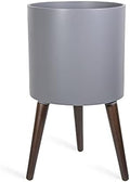 D'vine Dev 12 Inch Planter Pot with Wood Stand, Grey, 88-O-C-3 by DvineDevPlanterPotsandStand