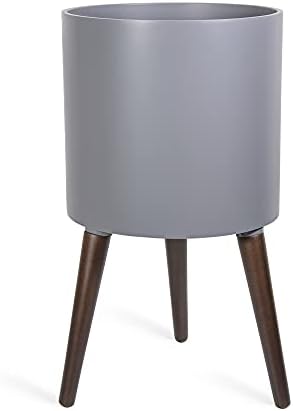 D'vine Dev 12 Inch Planter Pot with Wood Stand, Grey, 88-O-C-3 by DvineDevPlanterPotsandStand